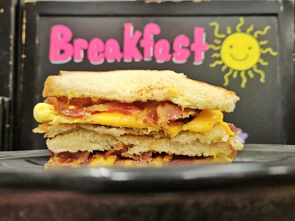 A bacon, egg, and cheese breakfast sandwich