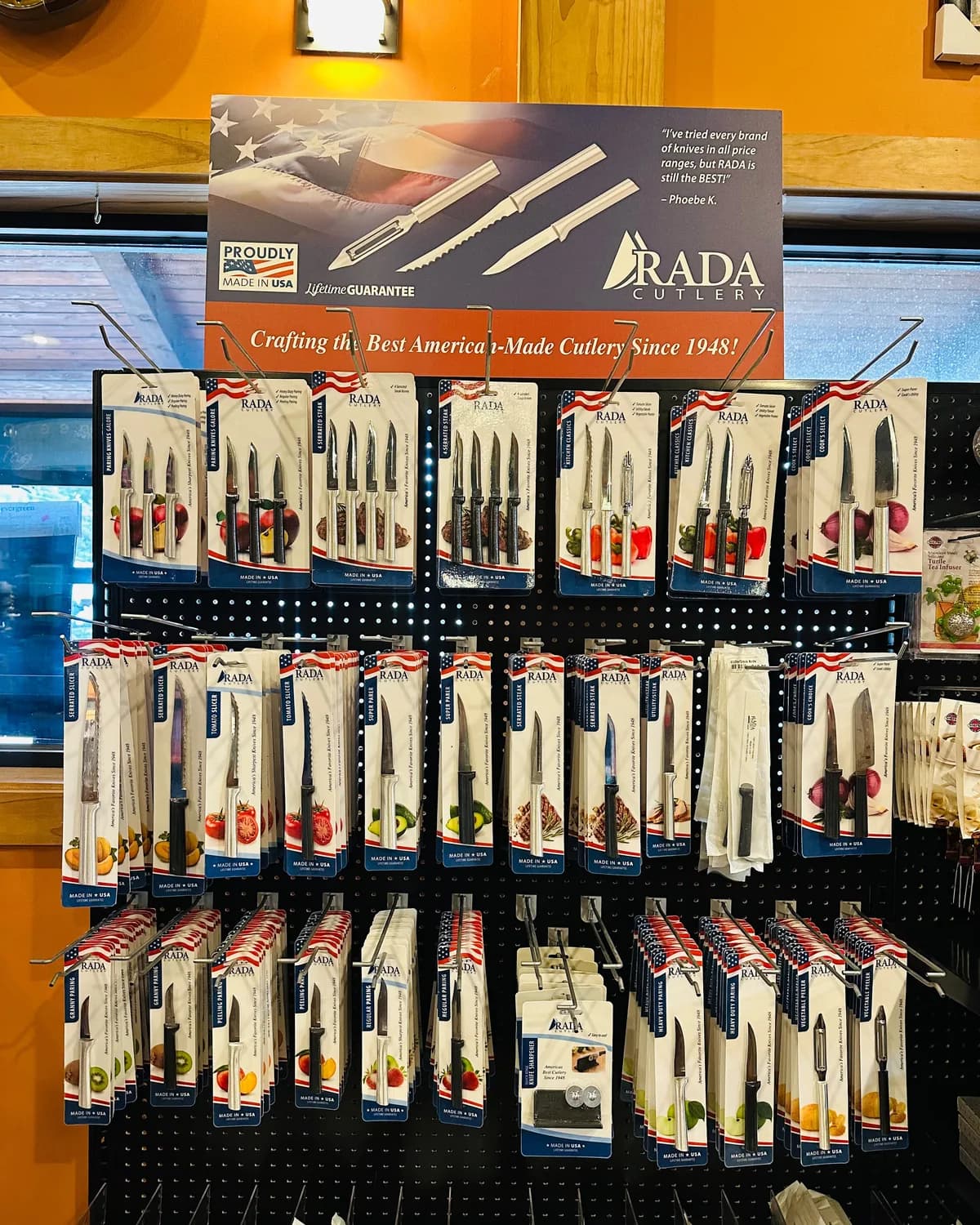 A display of kitchen cutlery and tools