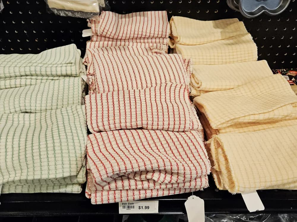 Stacks of striped kitchen towels