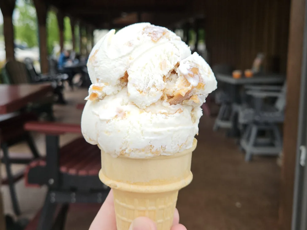 A hand-dipped ice cream cone at The Country Creamery