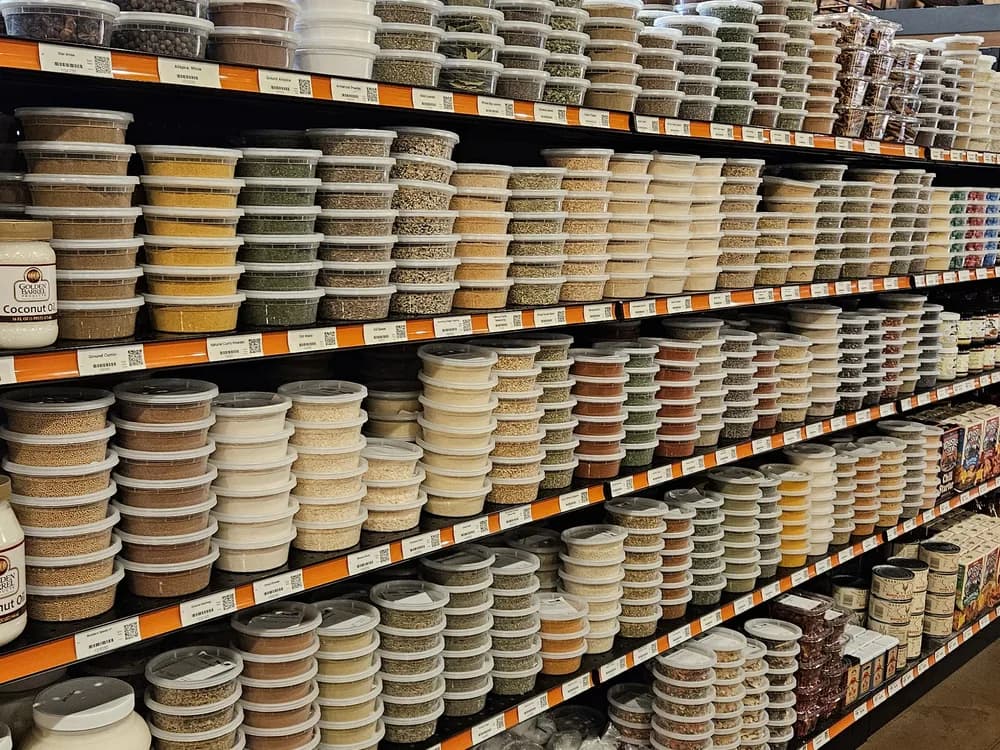 Aisle of bulk food containers