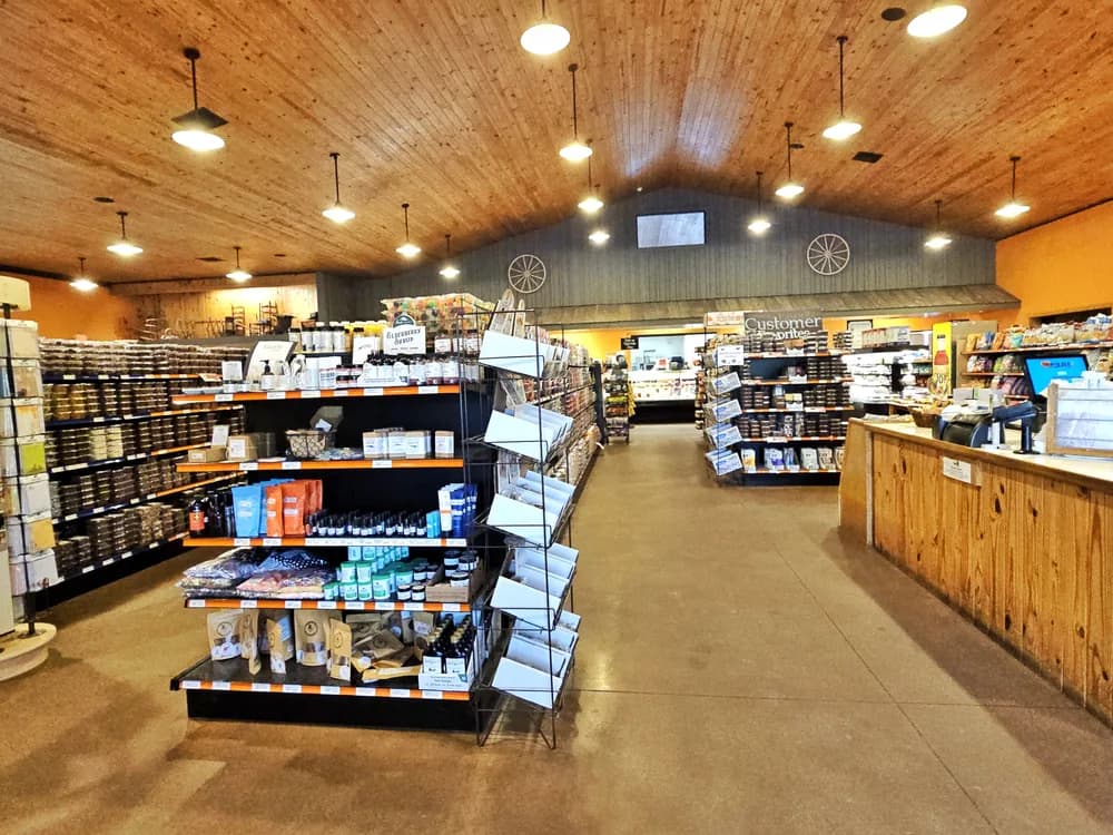 Inside the store, looking down the aisles